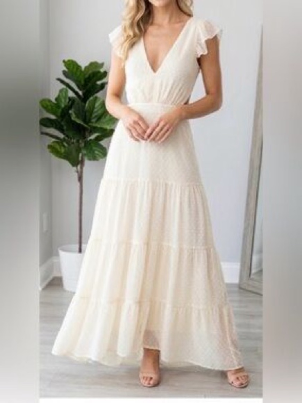 Altar'd State Cream V-Neck Tiered Maxi Dress